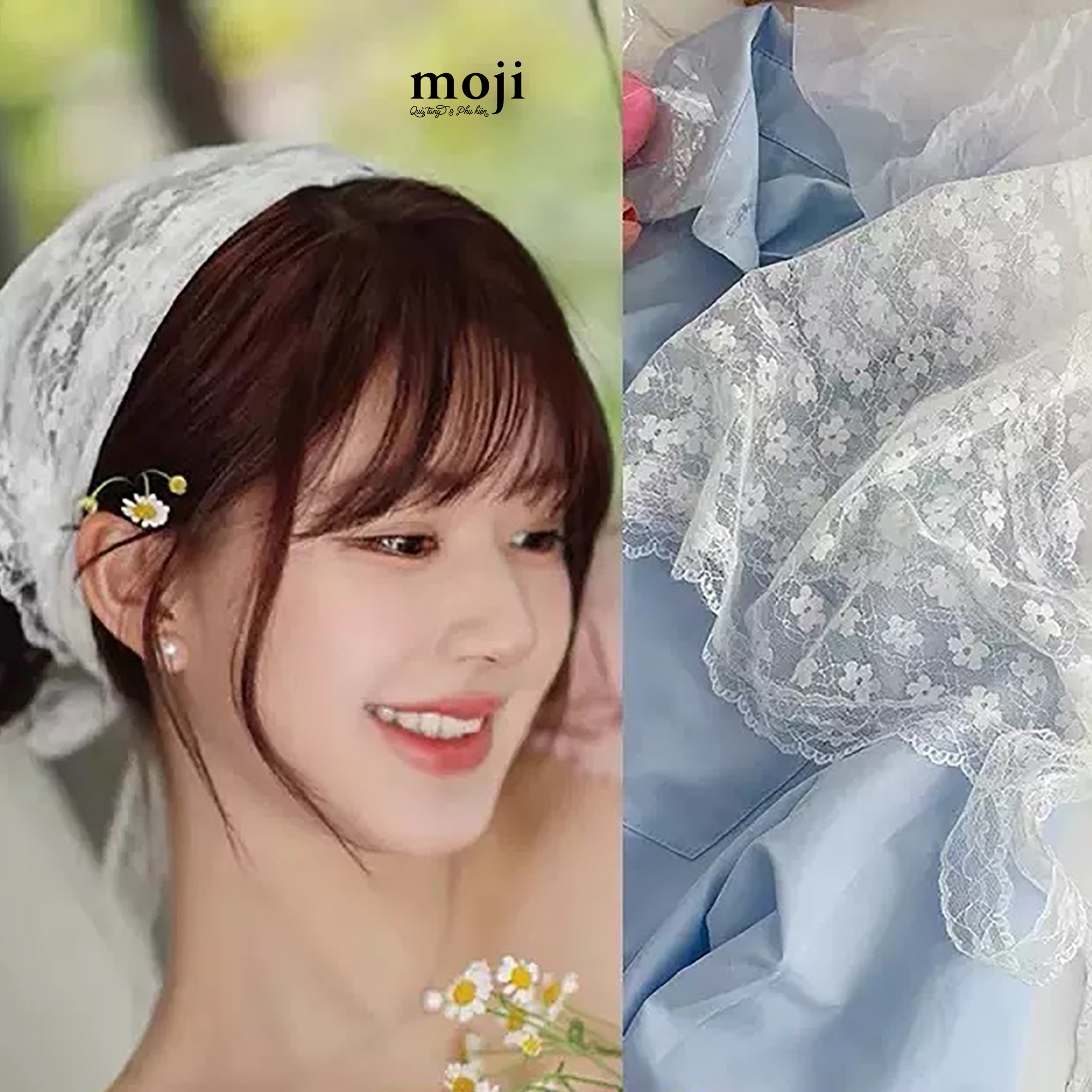 Khăn bandana ren Basic flower nền đường cong 27x65