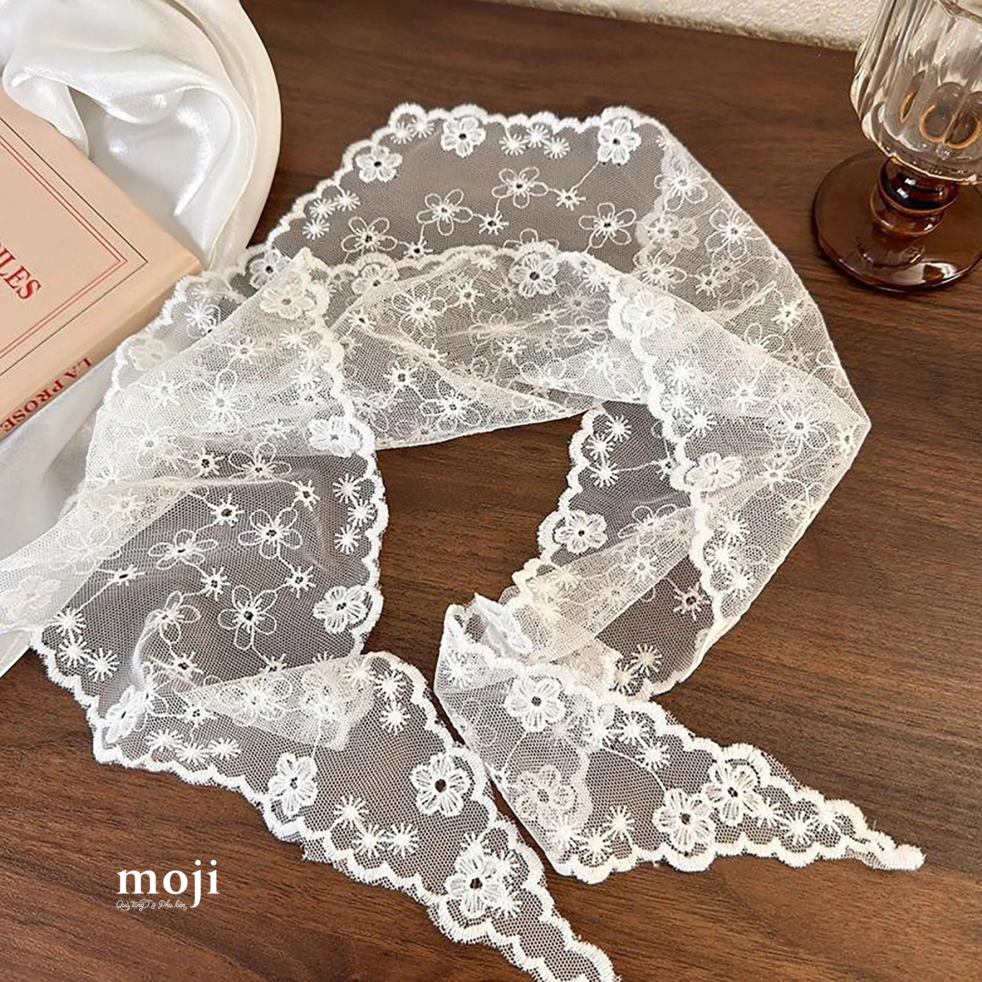 Khăn bandana ren Basic flower nhụy rỗng 27x65