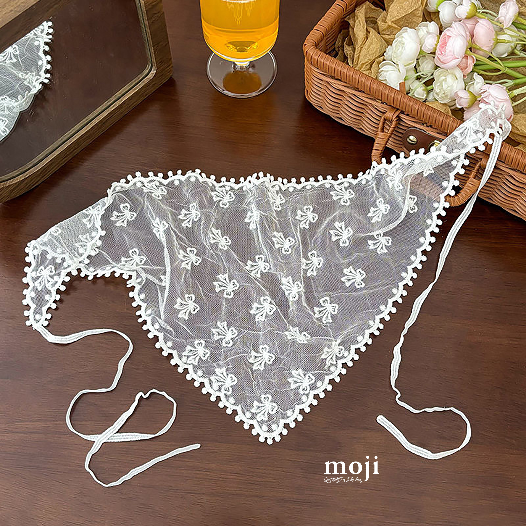 Khăn bandana ren Bow nơ ruy băng 25x65