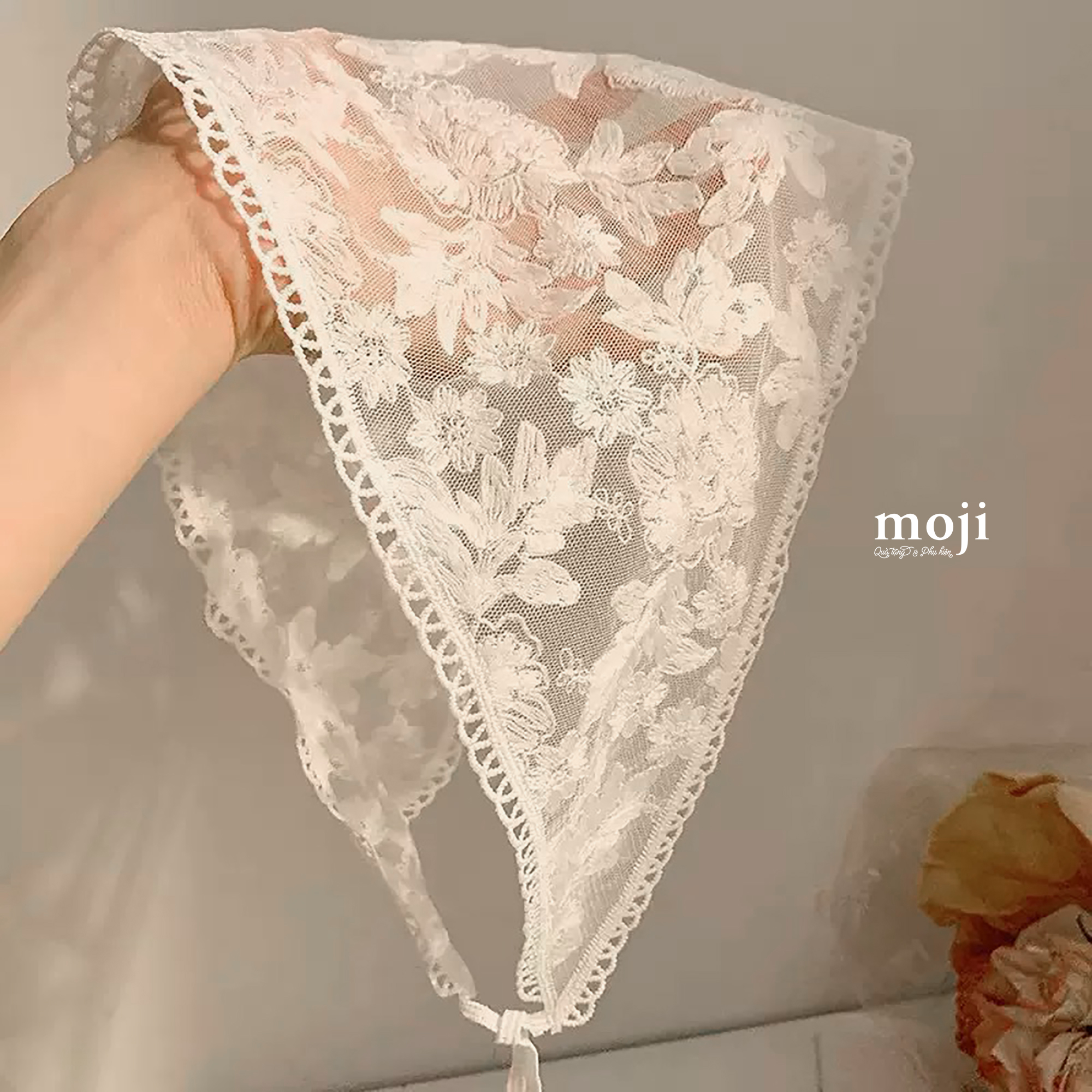 Khăn bandana ren Flower and leaf có viền 27x60