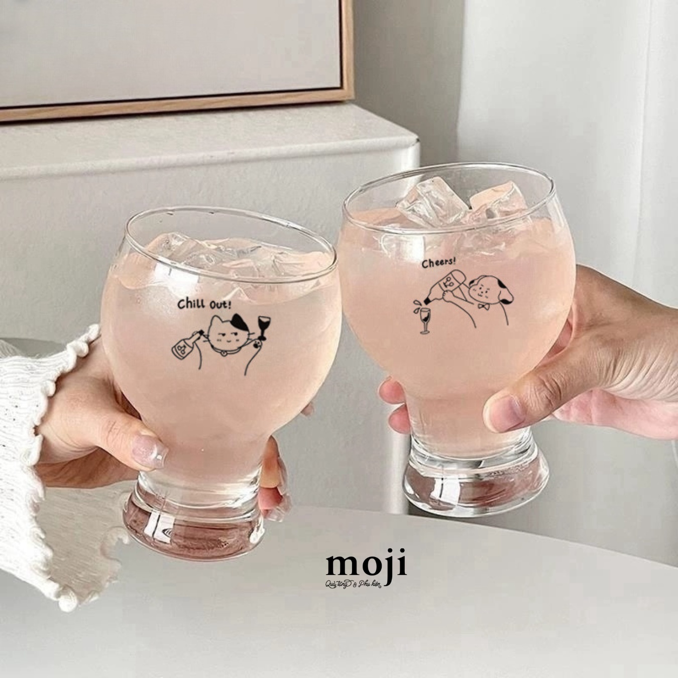 Ly cốc thuỷ tinh Cute cat dog cheers chill out 420ml