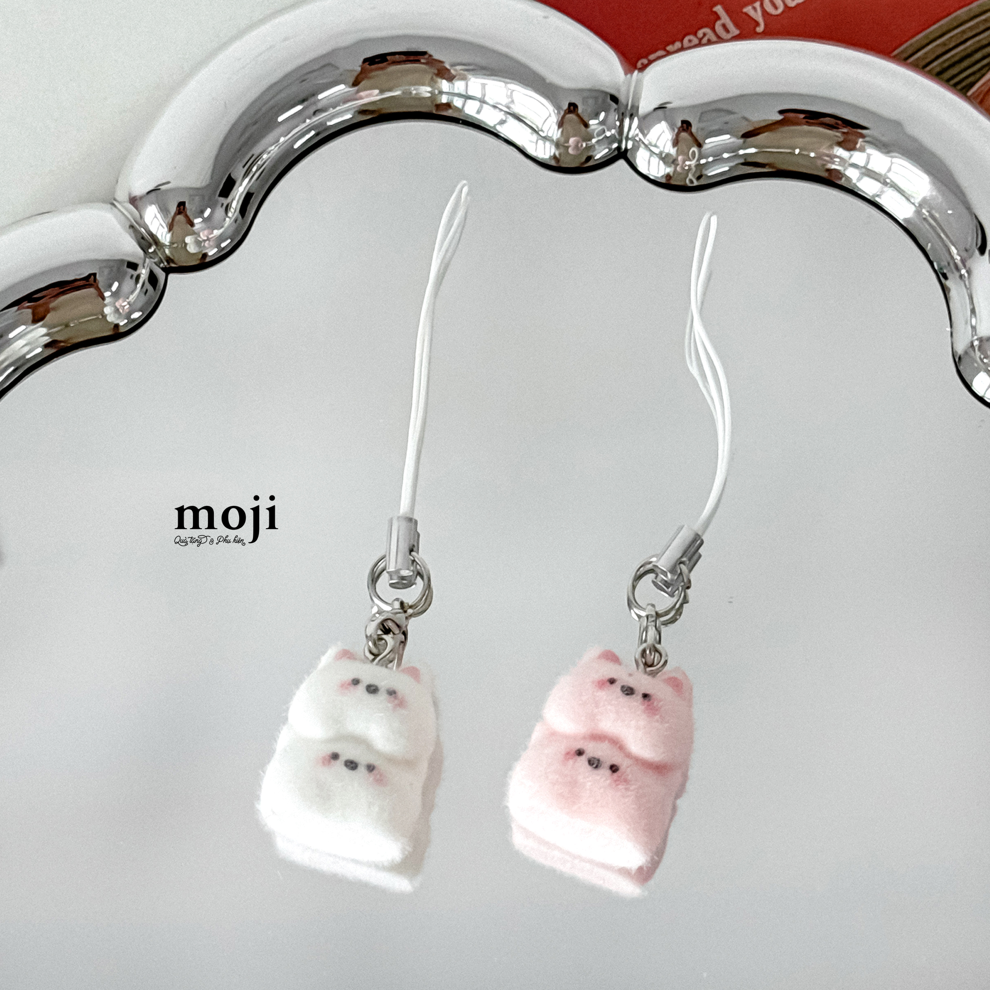 Móc đeo điện thoại Cute animal má hồng xếp chồng lông ngắn