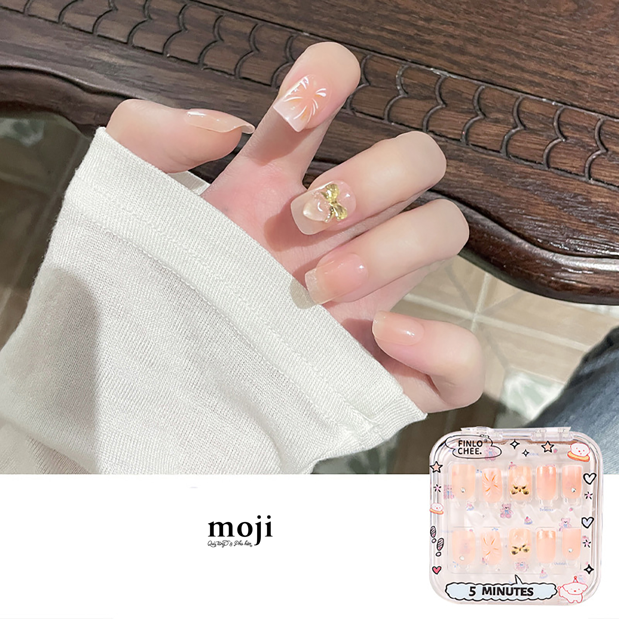 Móng tay giả đính chi tiết nổi Nơ pháo hoa kèm keo CX206-78 set30