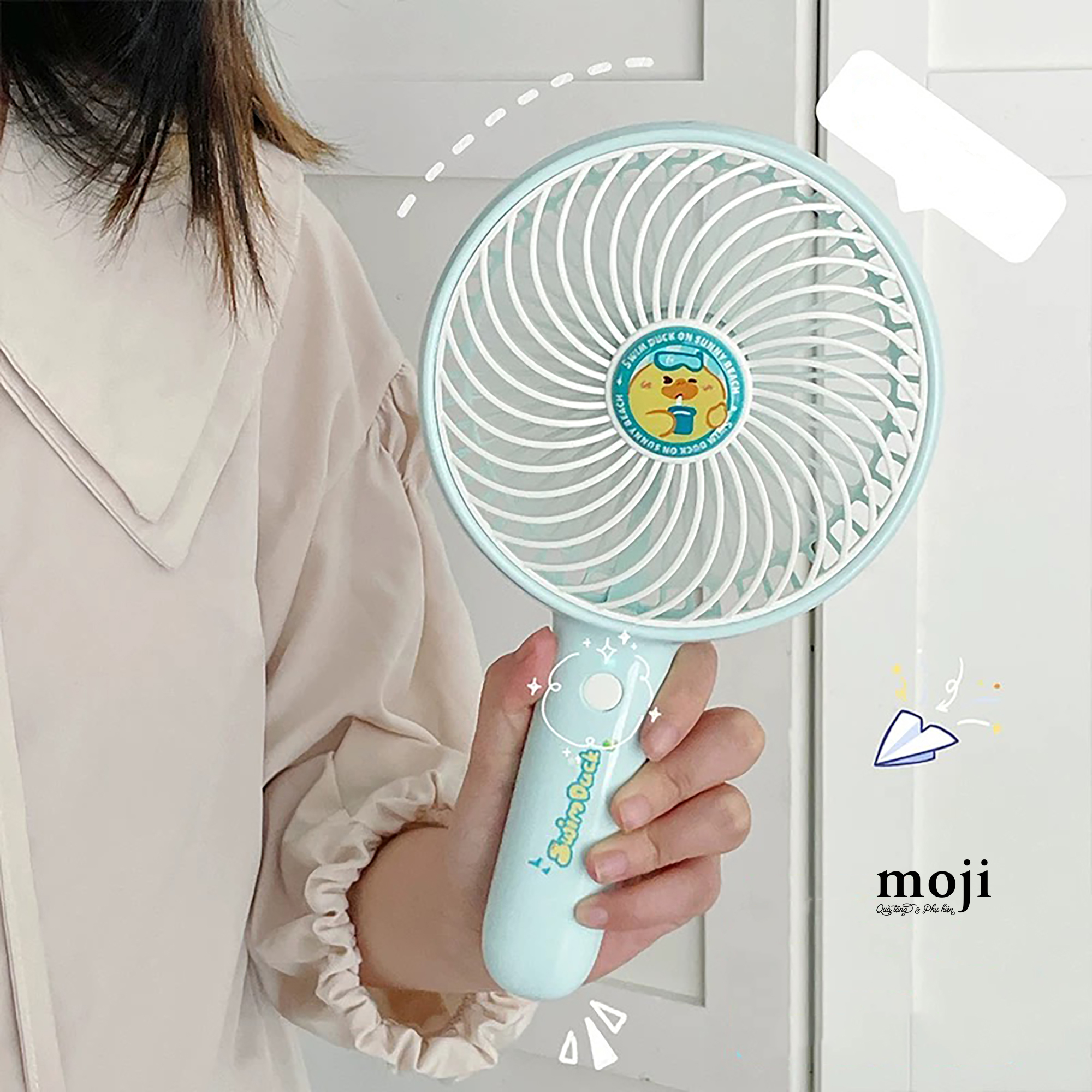 Quạt USB cầm tay sạc tích điện Swim duck on sunny beach big size