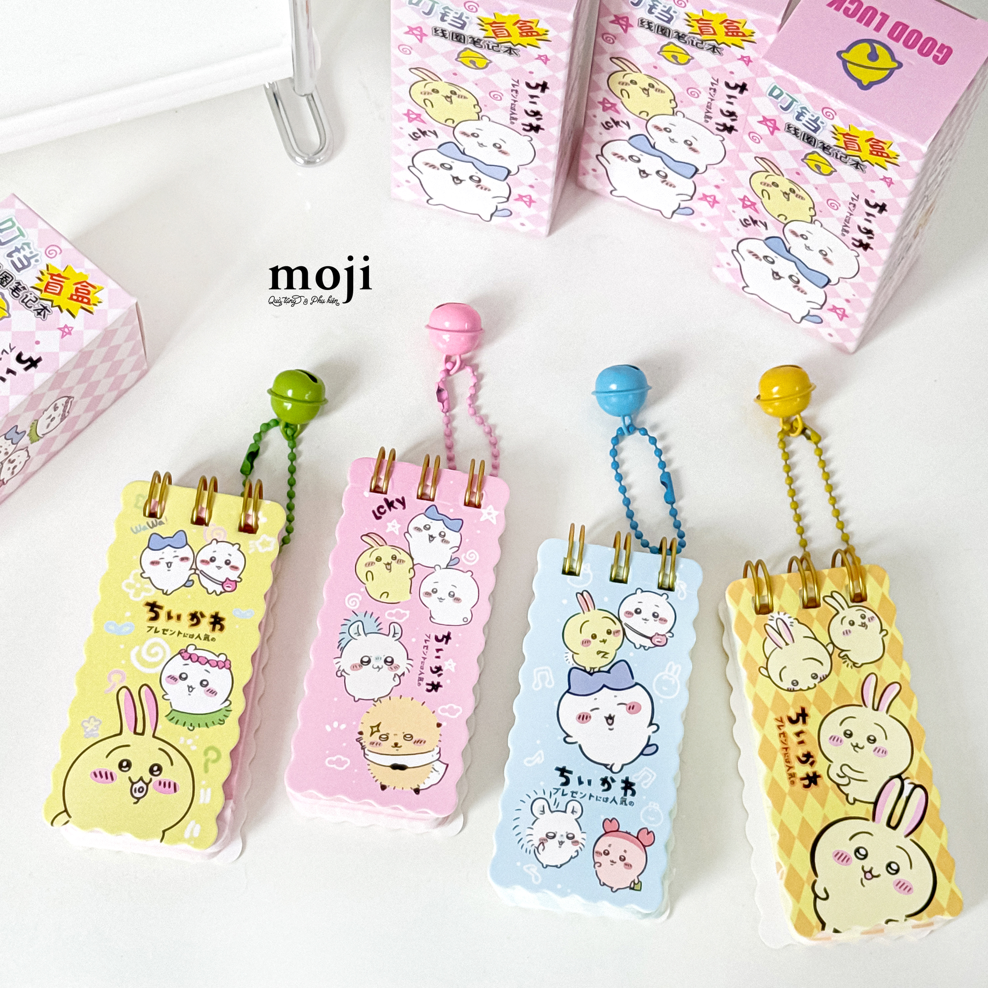 Sổ vở lò xo mini MJ Chiikawa good luck viền lượn sóng leng keng 4x9