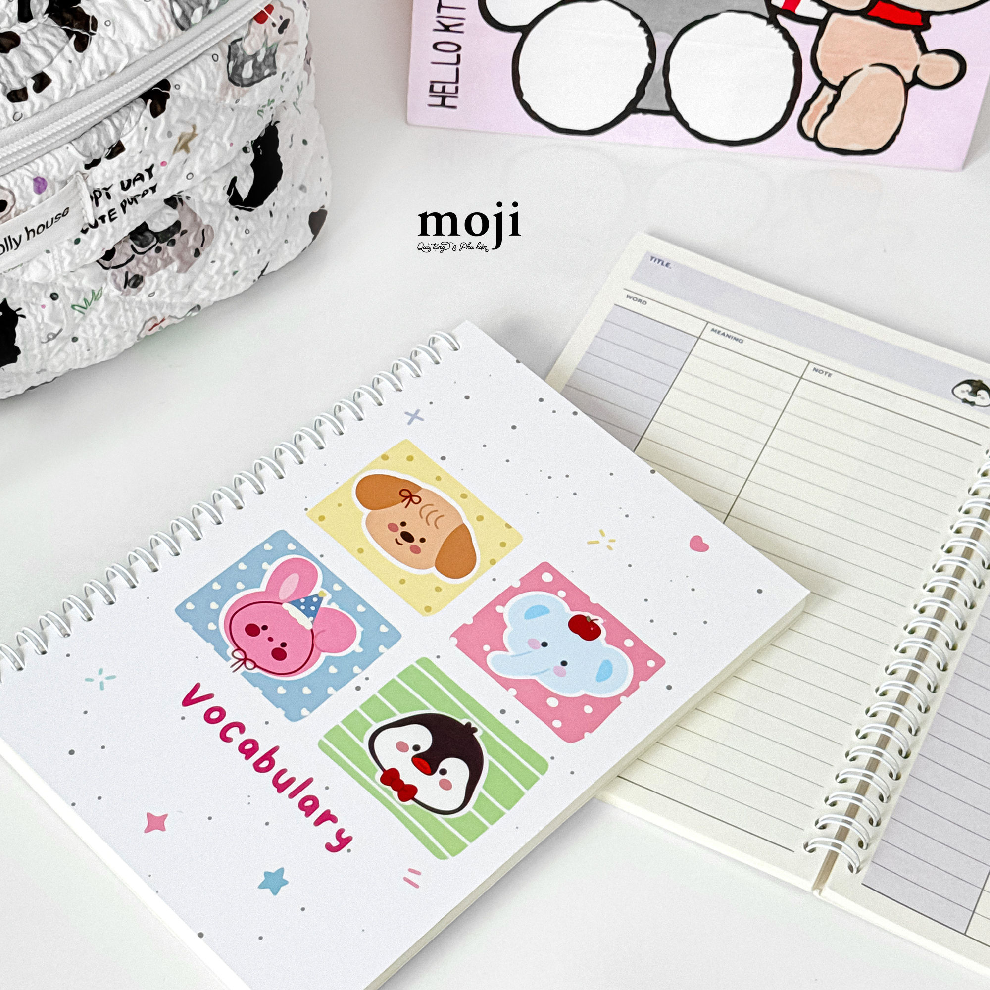 Sổ vở từ vựng MZ A5 Cute animal nền ô vuông họa tiết vocabulary 120 trang