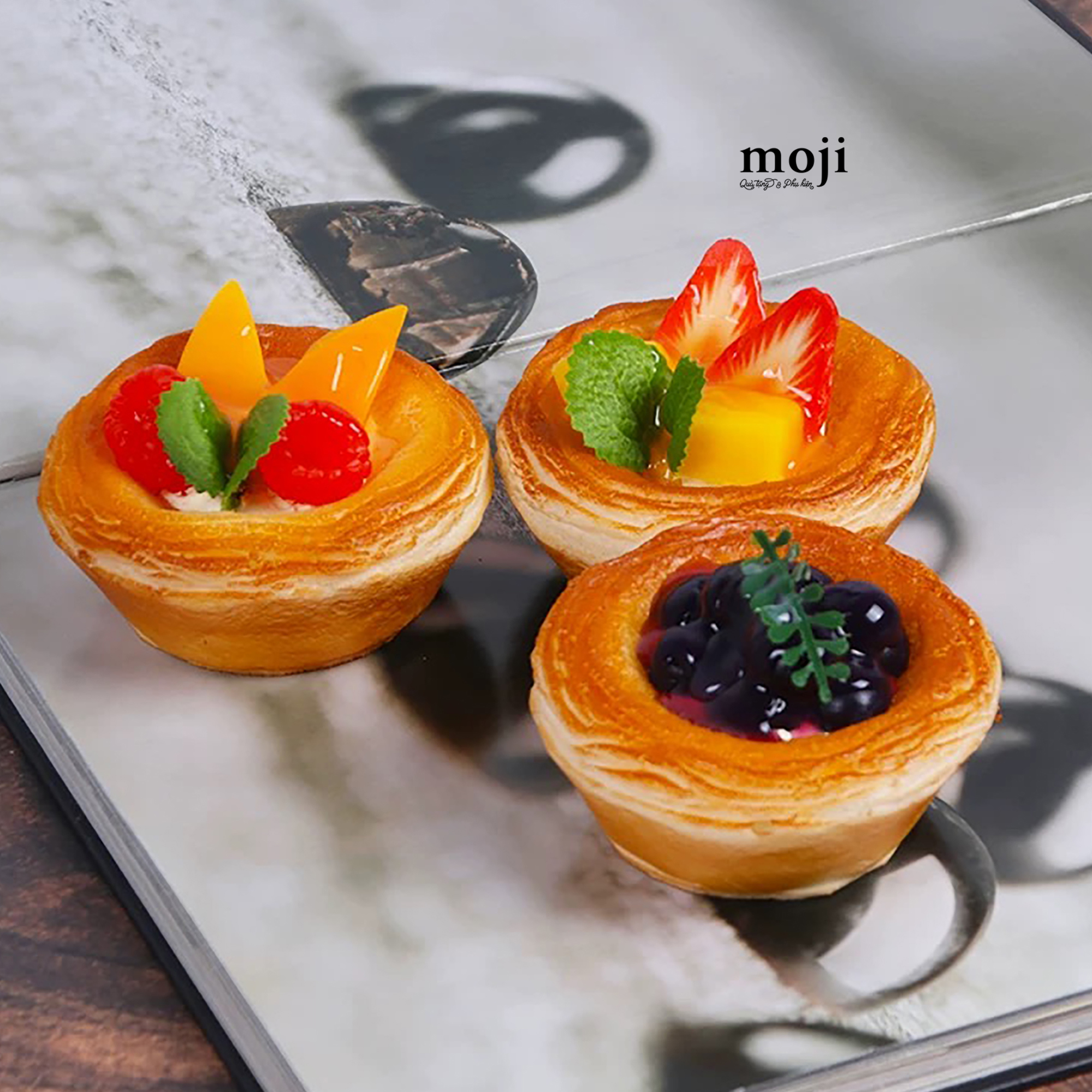 Squishy MJ nam châm Bánh trứng fruit egg tart 8x8