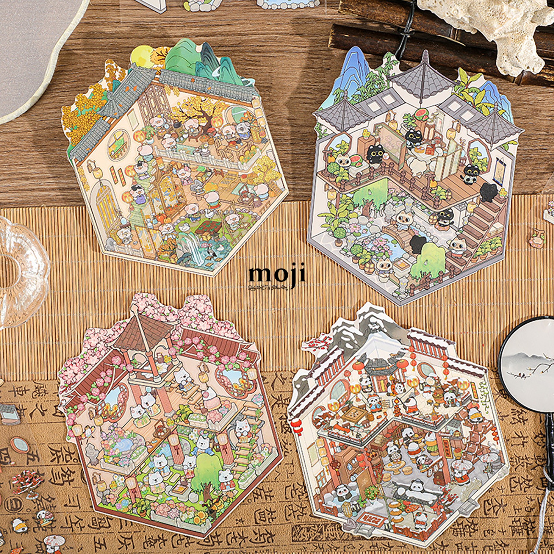 Sticker bảng MJ Build animal ngôi nhà cổ trang 4 mùa set3
