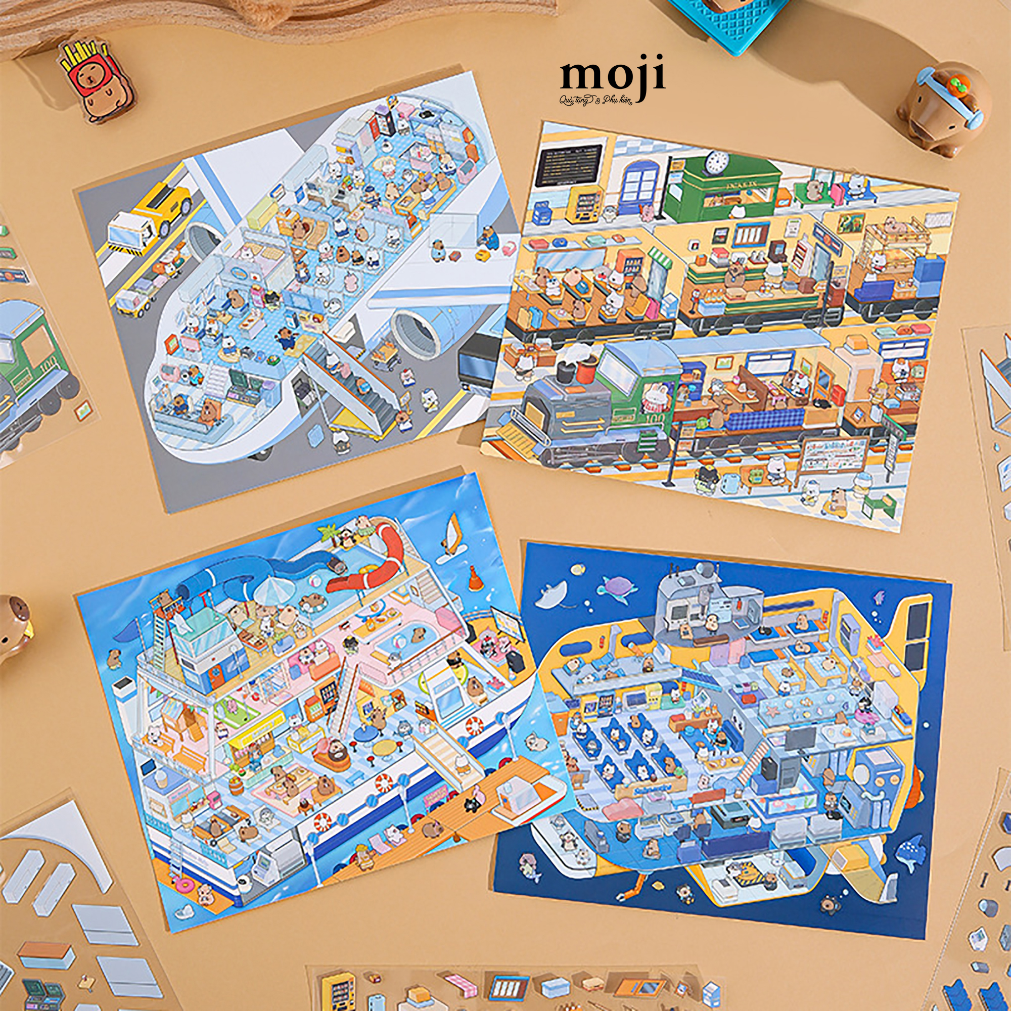 Sticker bảng MJ Build animal thú cưng đi du thuyền máy bay tàu hỏa tàu ngầm set3