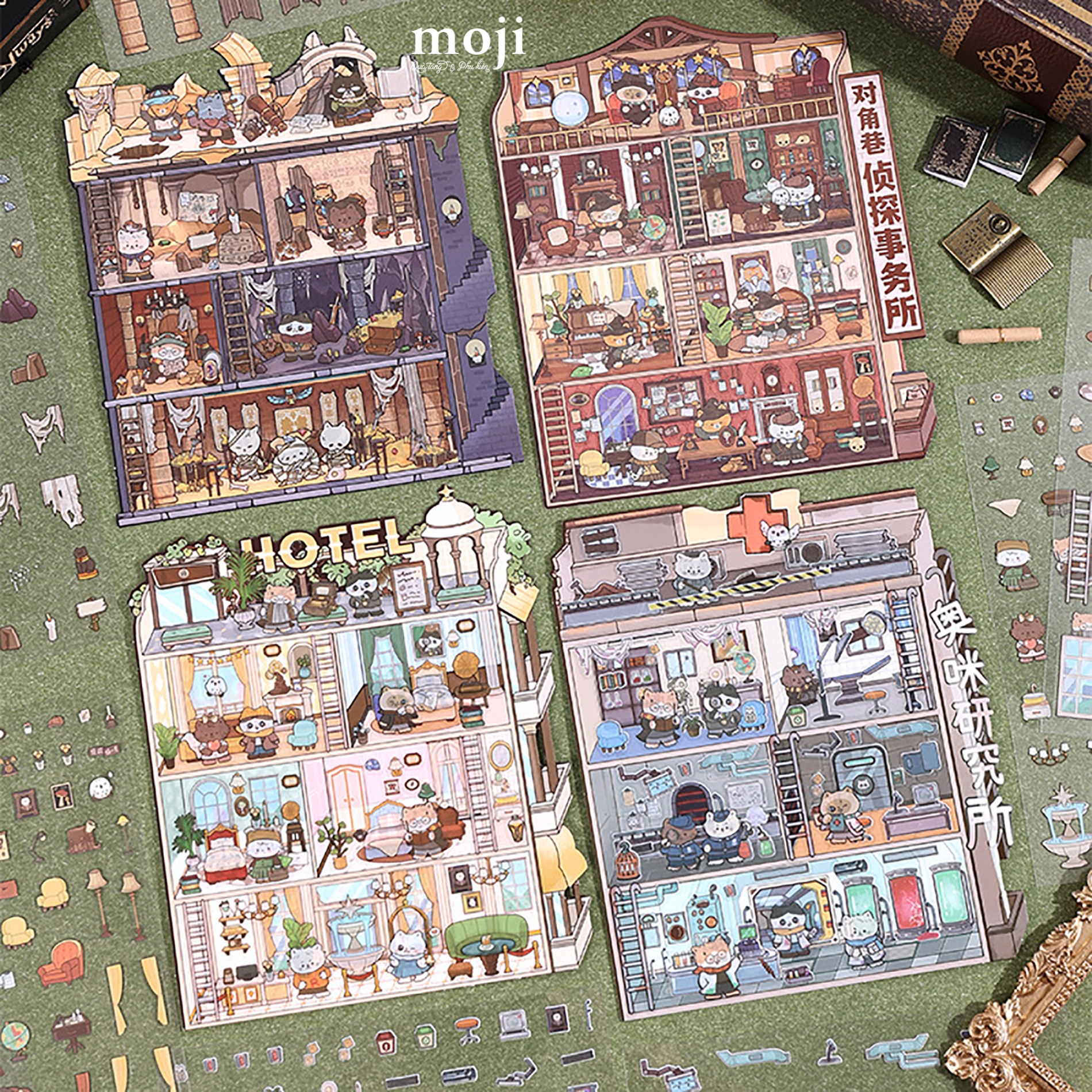 Sticker bảng MJ Build house animal magic phù thủy set3