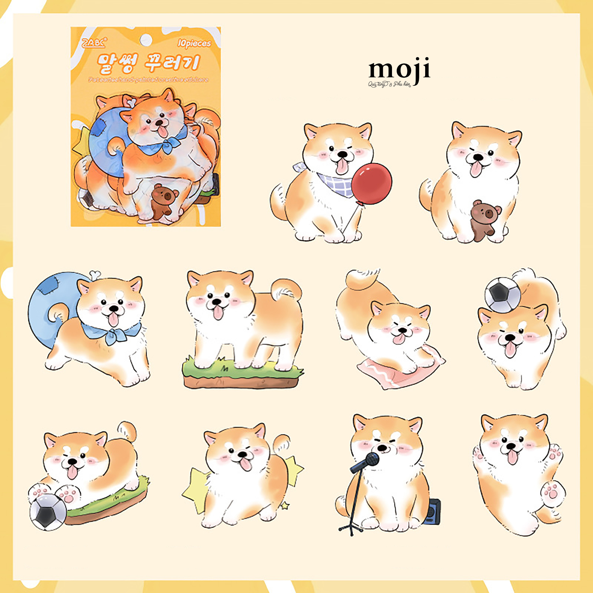Sticker túi Cute cat dog activities má hồng set10