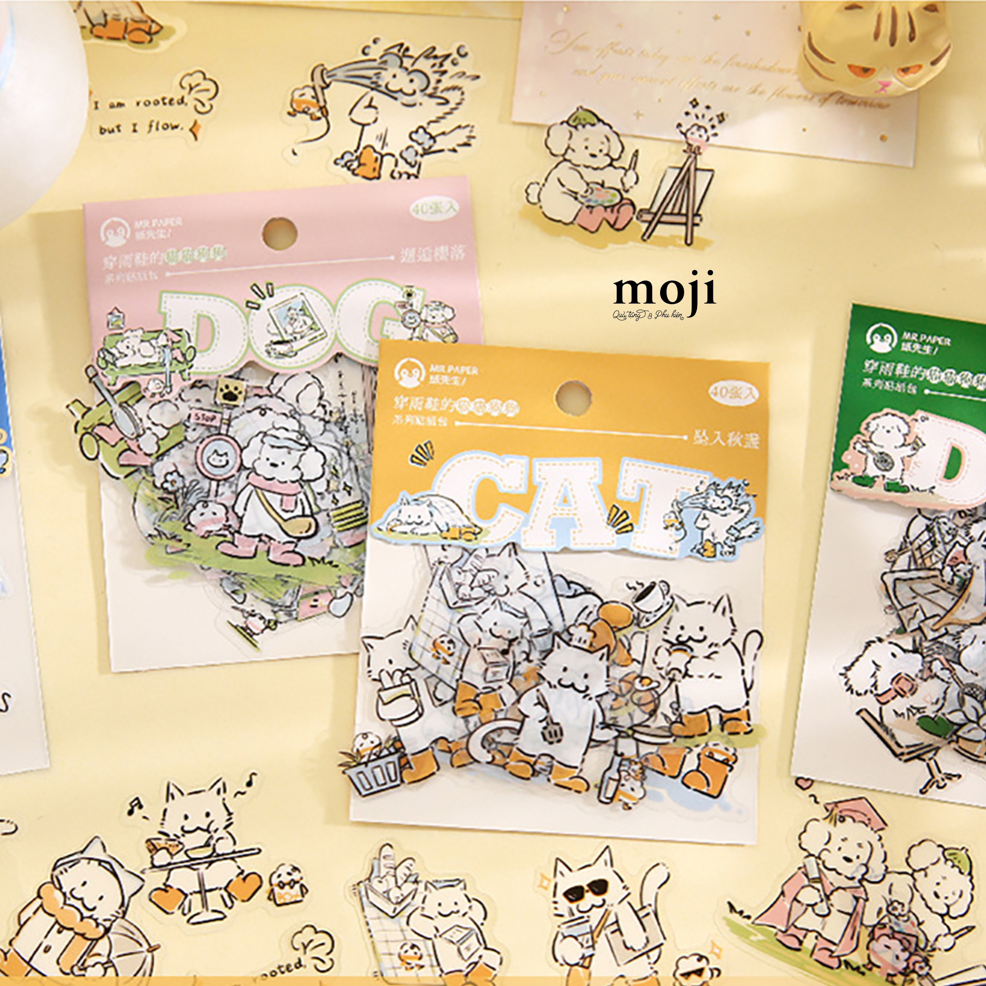 Sticker túi Cute cat dog colorful life set40