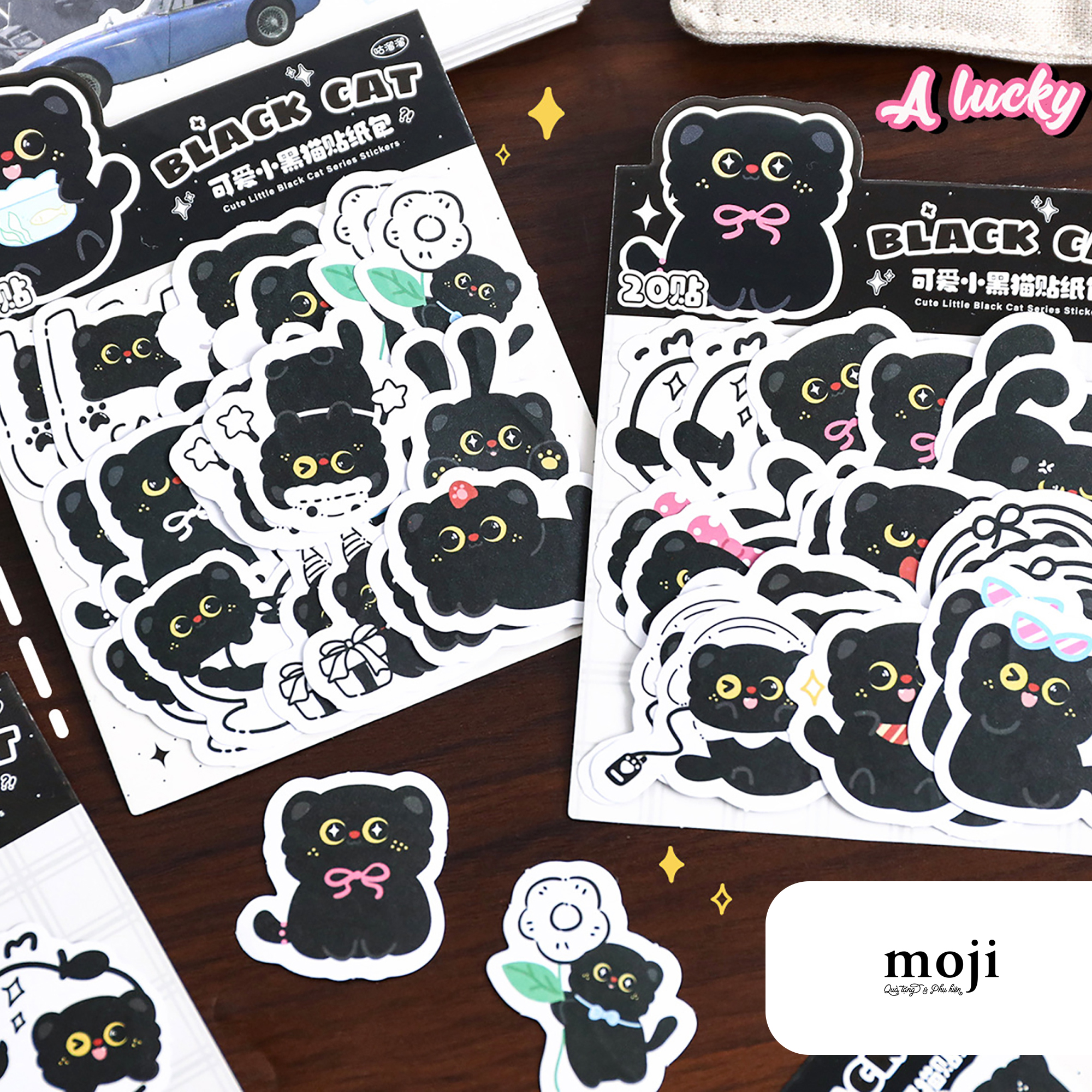 Sticker túi Cute little black cat set20