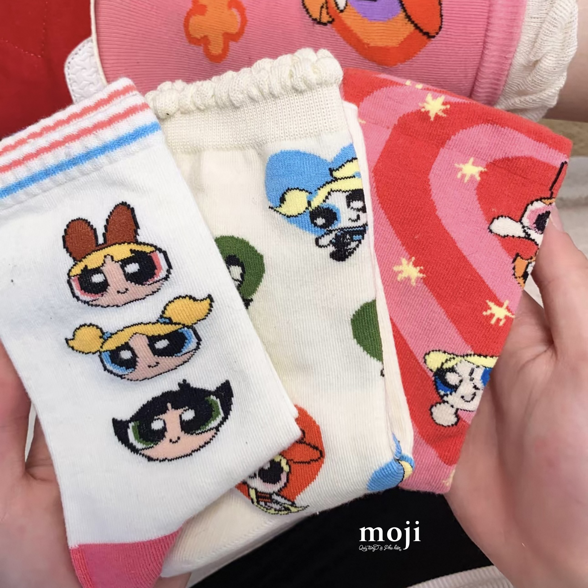 Tất vớ cổ cao Powerpuff Girls nền basic