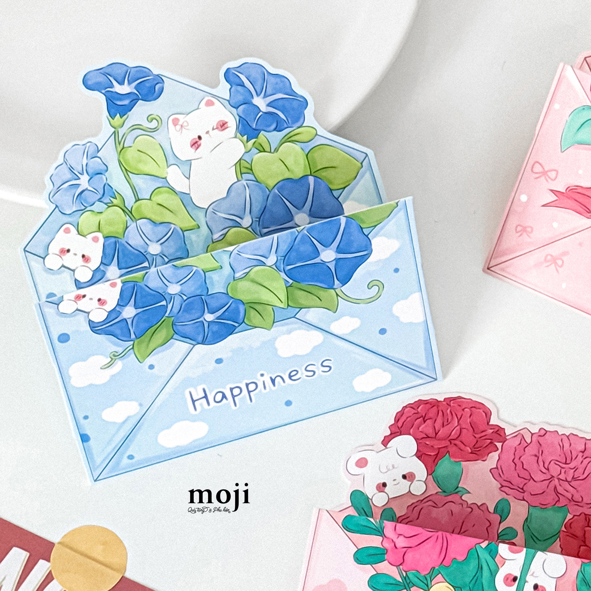 Thiệp cắt hình Cute cat flower happiness 10x11