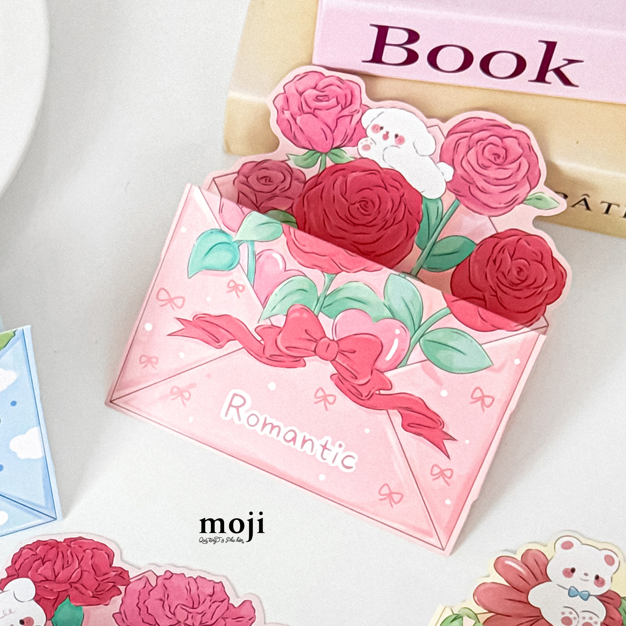 Thiệp cắt hình Cute dog flower romantic 10x11