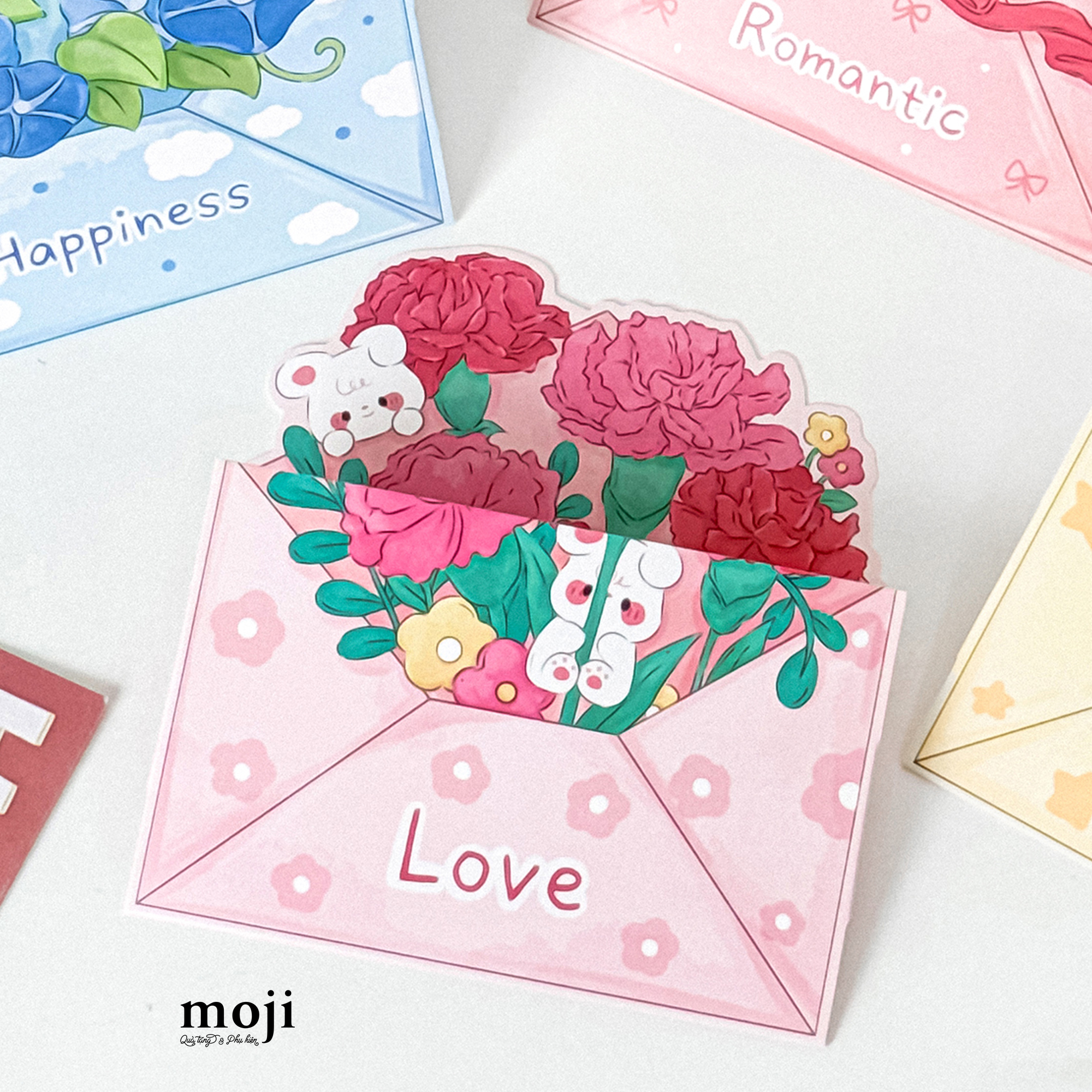 Thiệp cắt hình Cute rabbit flower love 10x11
