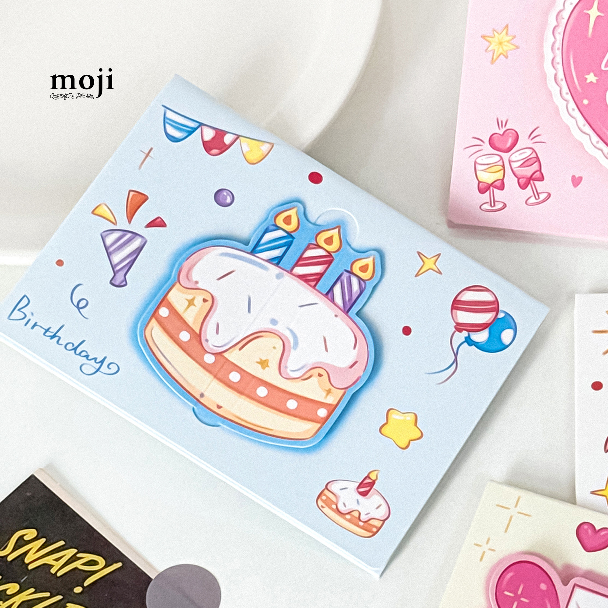 Thiệp chữ nhật Happy birthday cake họa tiết kẻ 8x11