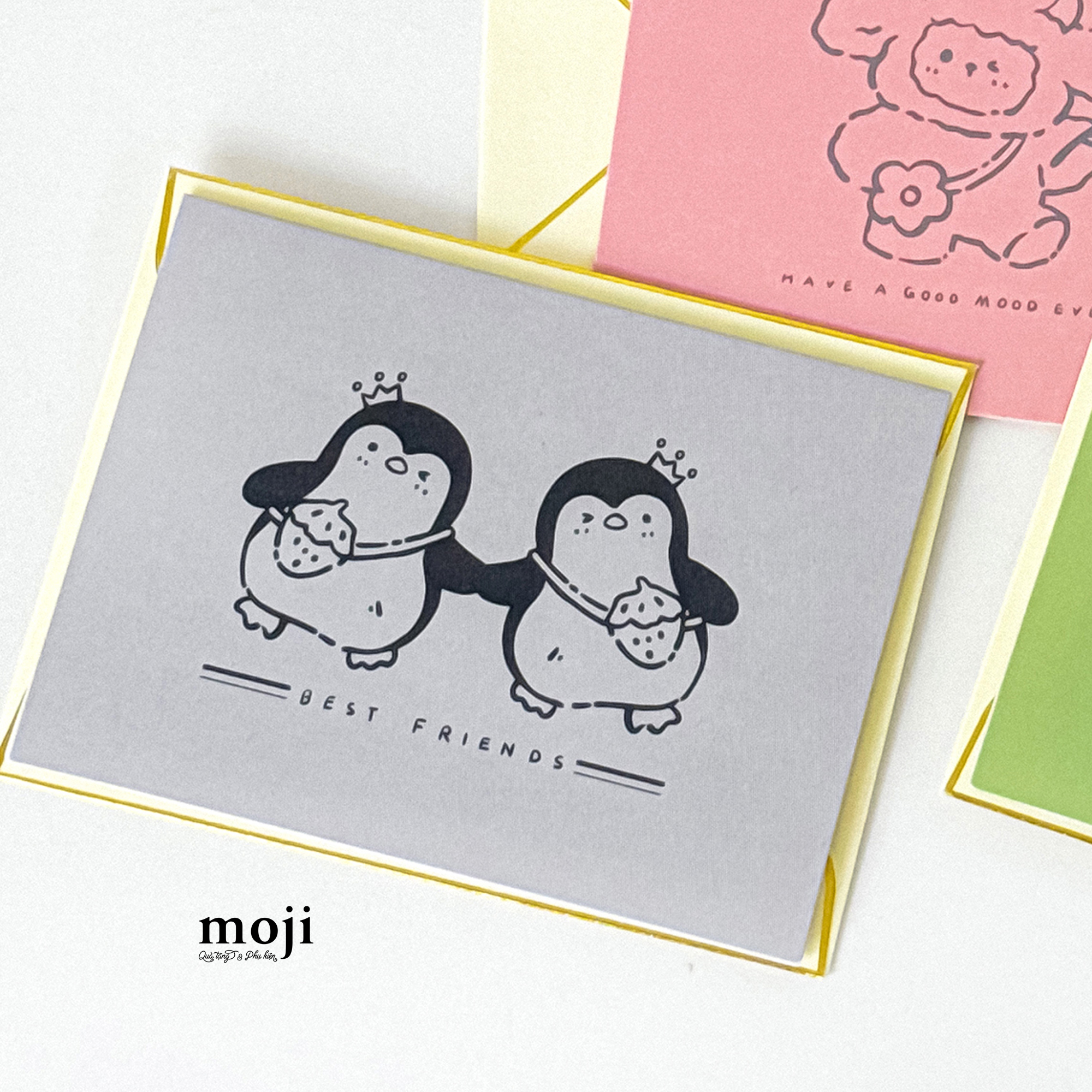 Thiệp chữ nhật Penguin chim cánh cụt good friends 7x9