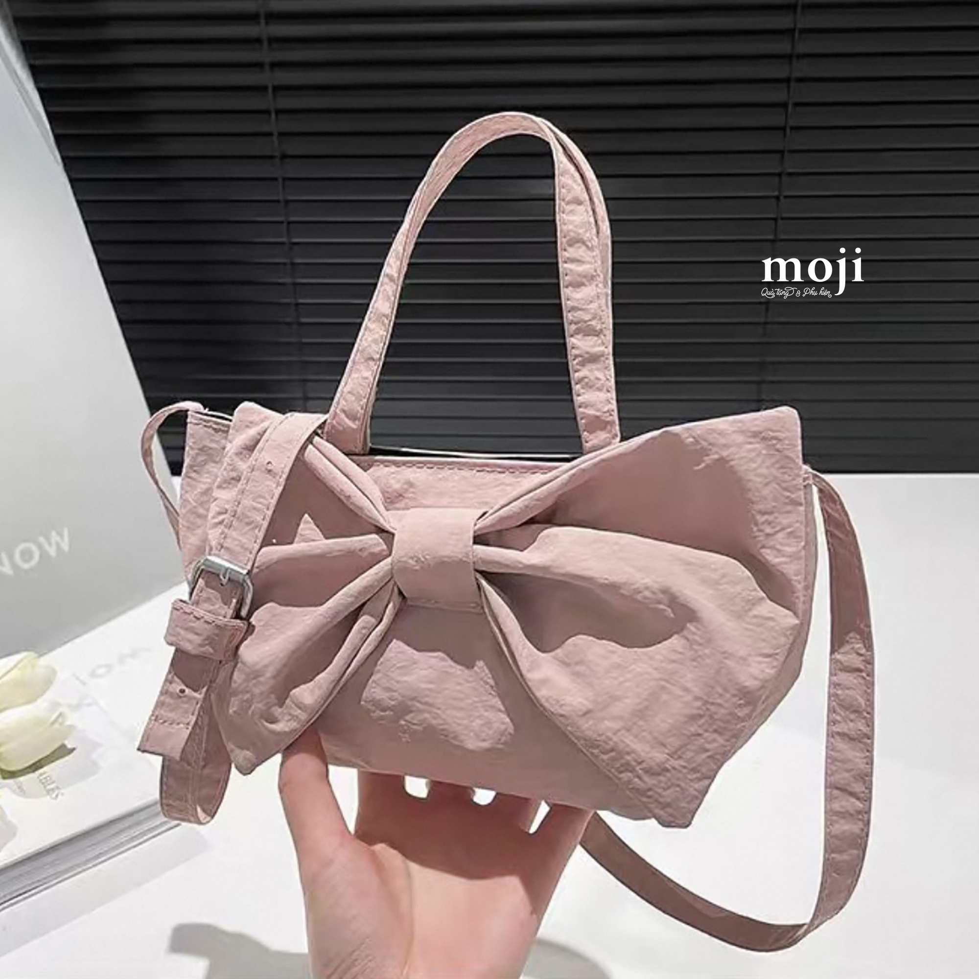 Túi đeo chéo vải Bow nơ 1 màu 4x13x15