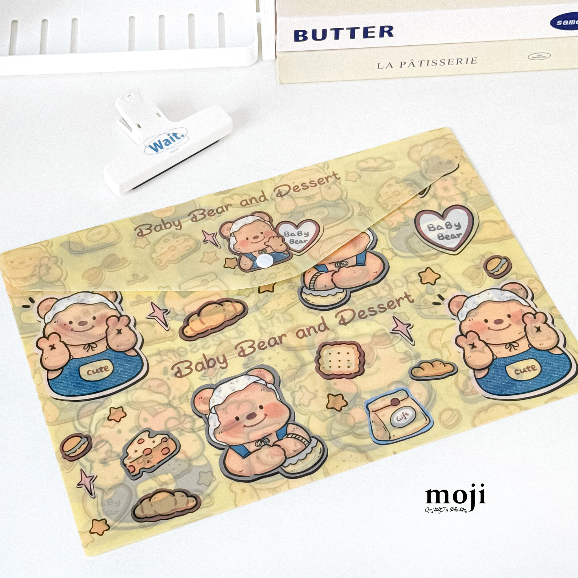 Túi đựng tài liệu MJ cúc bấm Butter bear baby bear and dessert 23x33