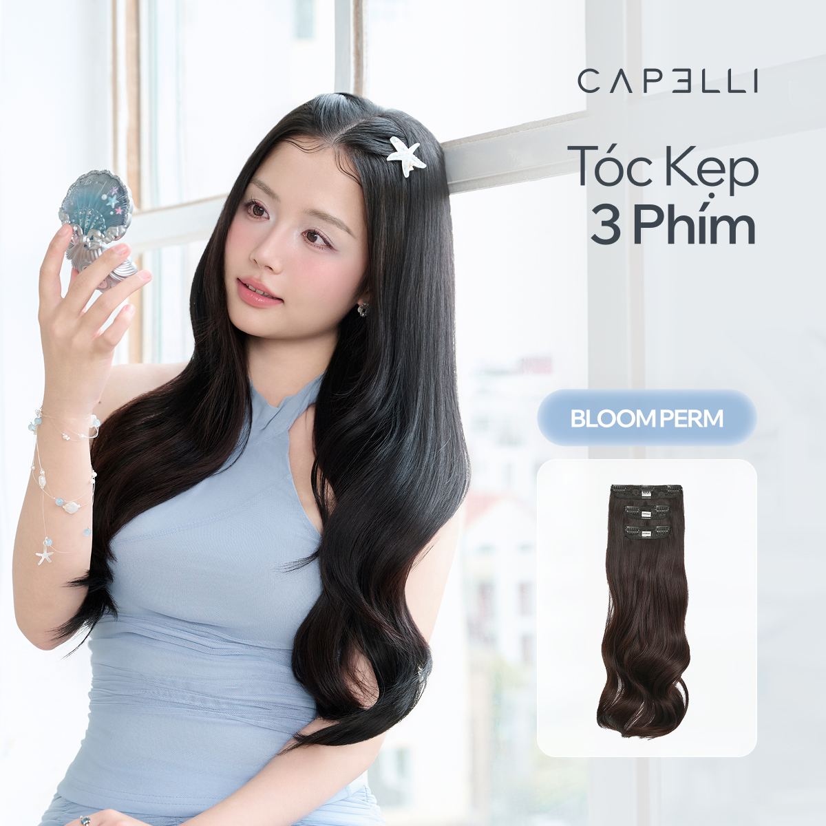 Bộ Tóc Kẹp 3 Phím Bloom Perm