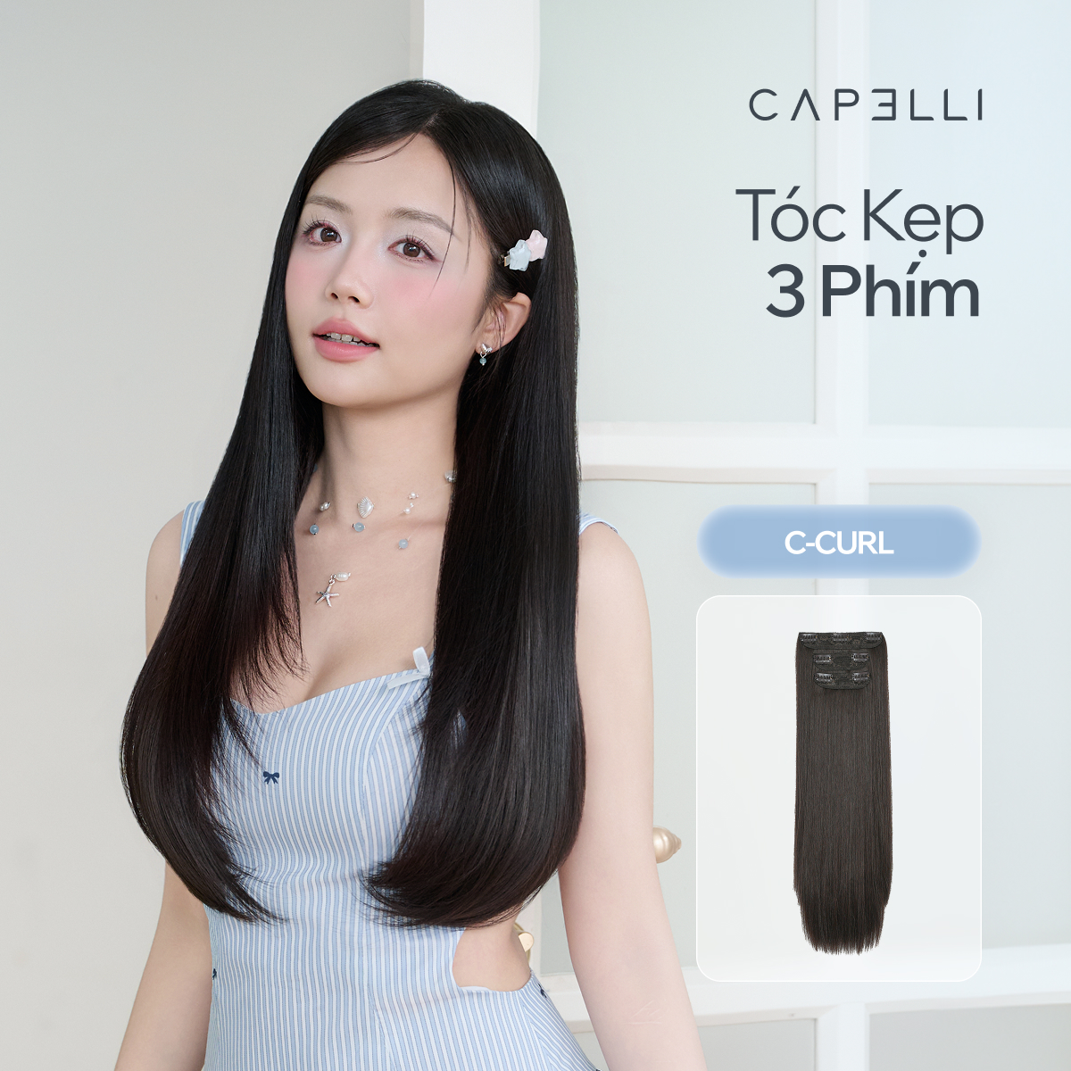 Bộ Tóc Kẹp 3 Phím Cúp C-Curl 50cm