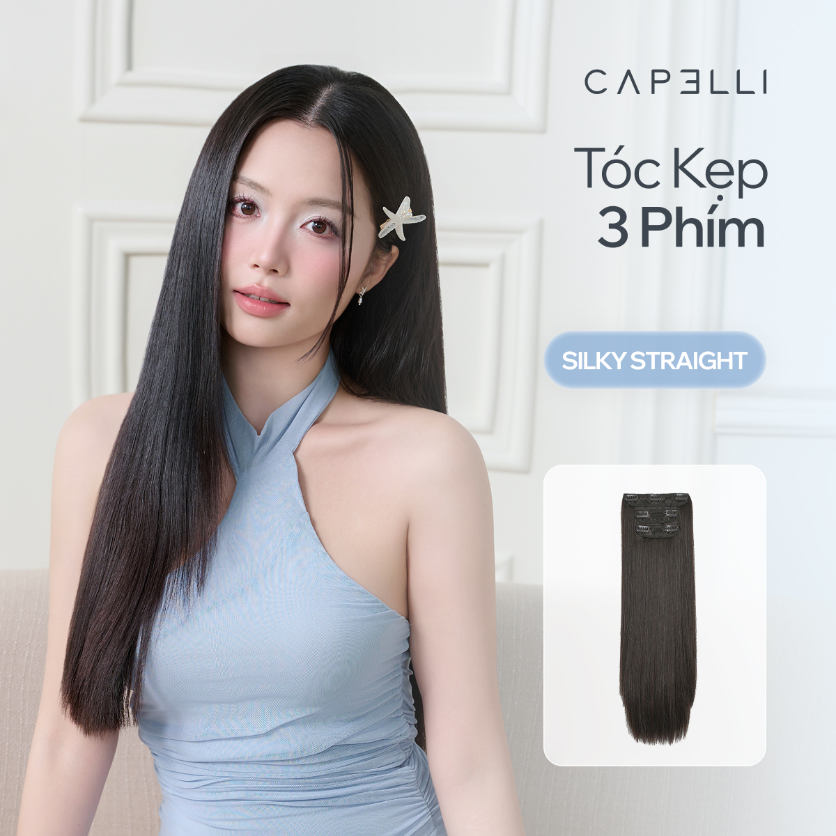 Bộ Tóc Kẹp 3 Phím Thẳng Silky Straight 50cm