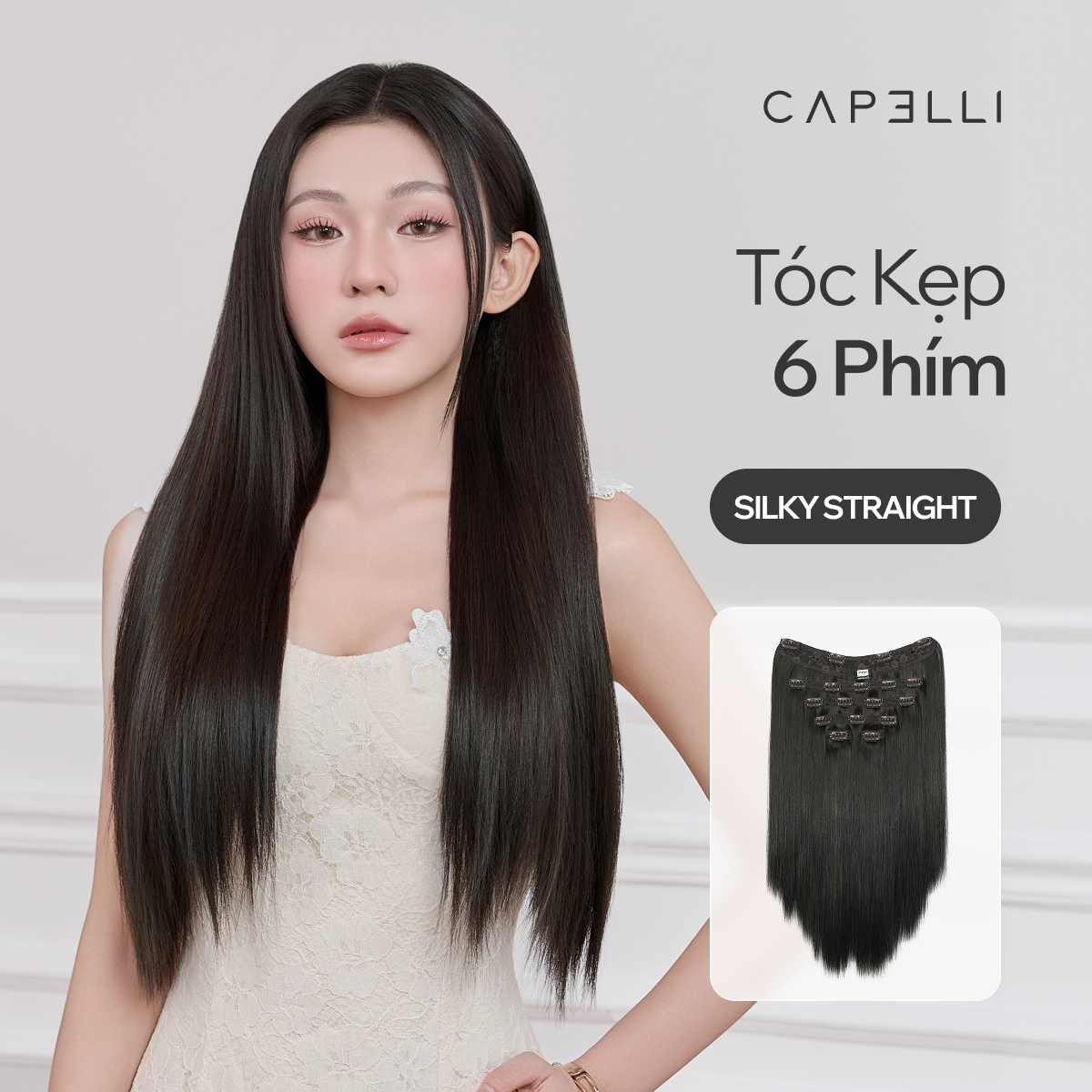 Bộ Tóc Kẹp 6 Phím Thẳng Silky Straight