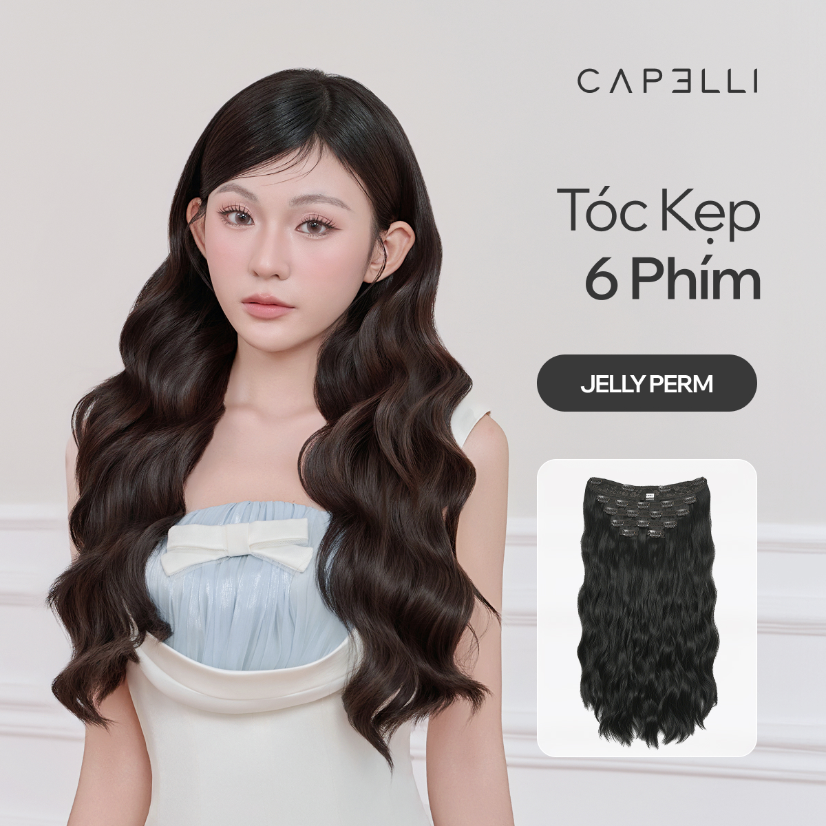 Bộ Tóc Kẹp 6 Phím Xoăn Sóng Jelly Perm