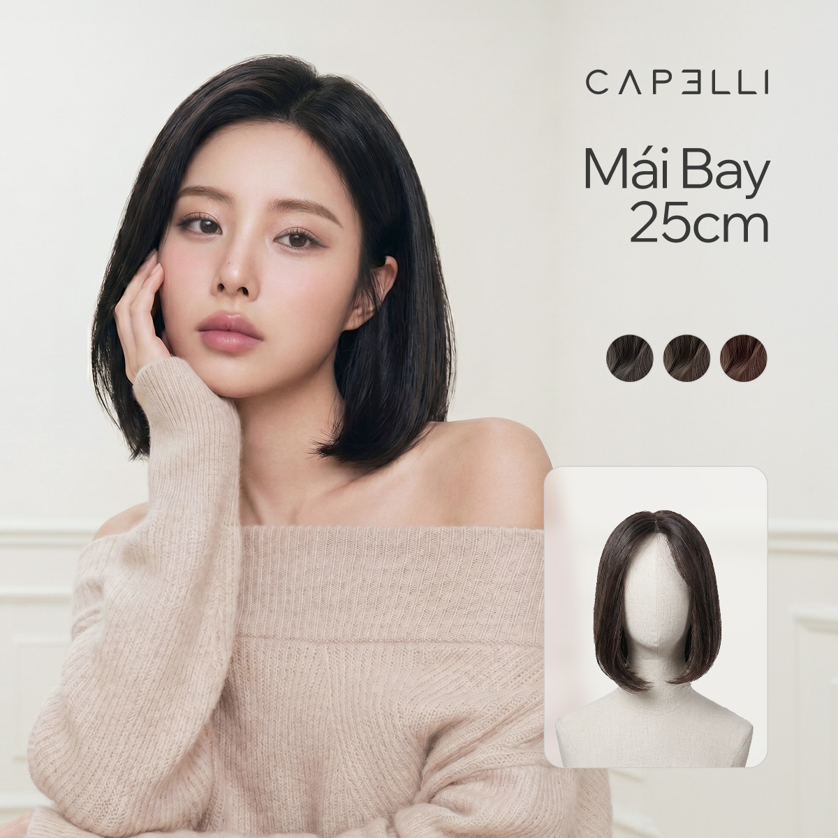 Tóc Cả Đầu Tóc Thật Mái Bay 25cm Màu Cơ Bản