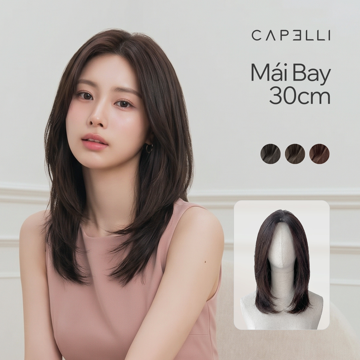 Tóc Cả Đầu Tóc Thật Mái Bay 30cm Màu Cơ Bản