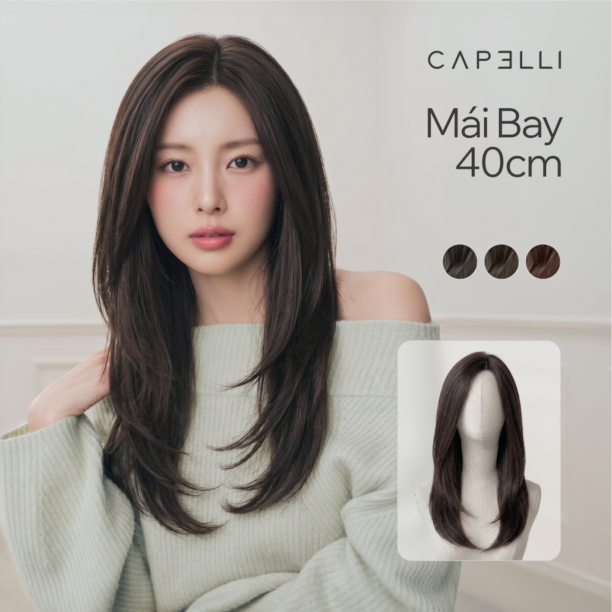 Tóc Cả Đầu Tóc Thật Mái Bay 40cm Màu Cơ Bản
