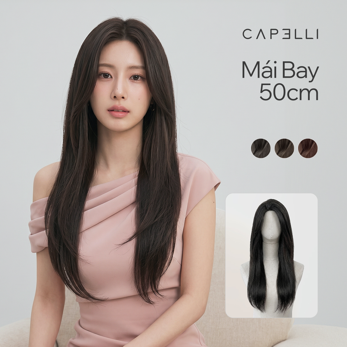 Tóc Cả Đầu Tóc Thật Mái Bay 50cm Màu Cơ Bản