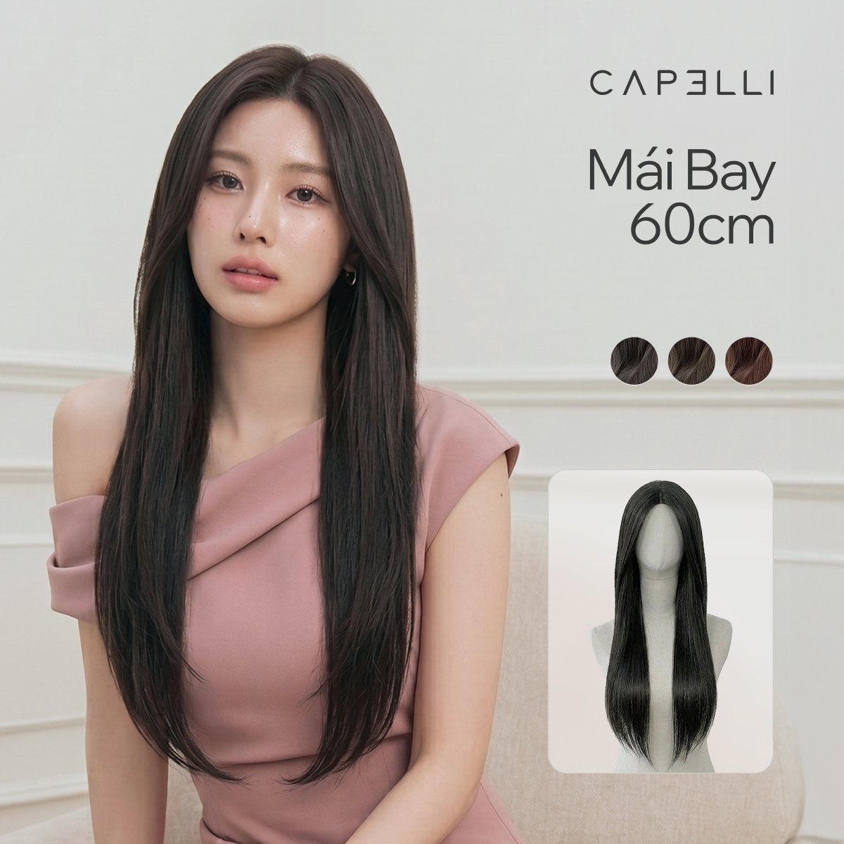 Tóc Cả Đầu Tóc Thật Mái Bay 60cm Màu Cơ Bản