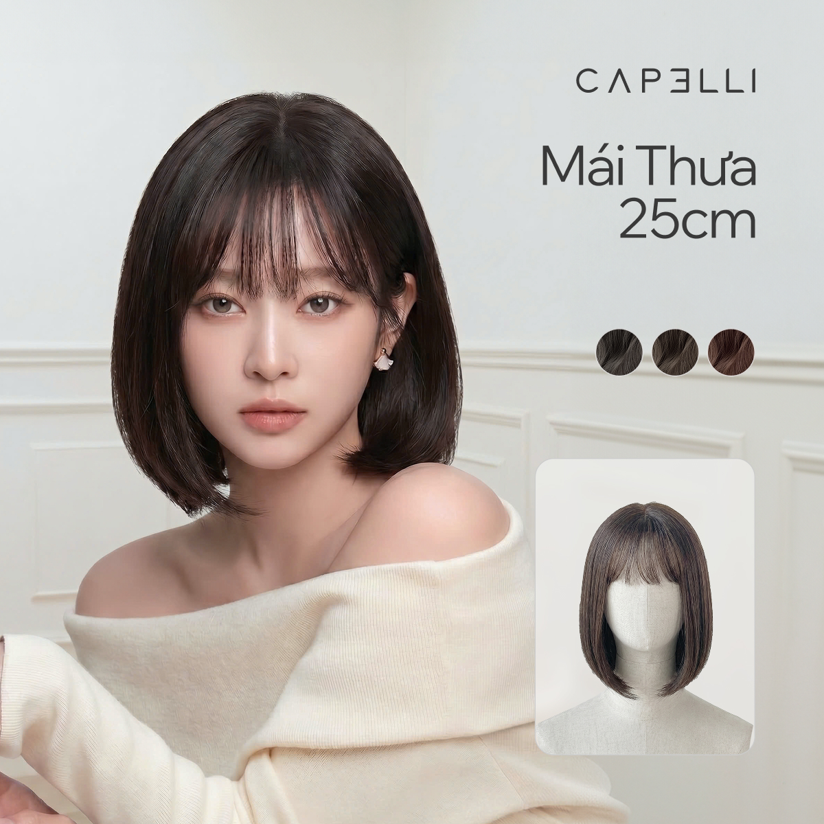 Tóc Cả Đầu Tóc Thật Mái Thưa 25cm Màu Cơ Bản