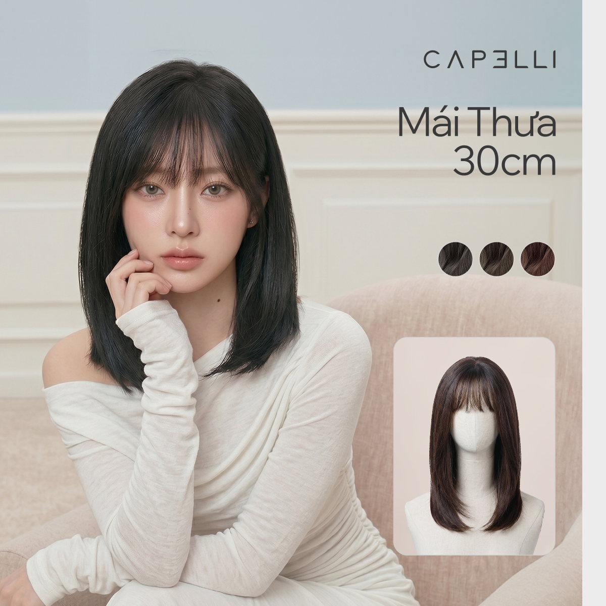 Tóc Cả Đầu Tóc Thật Mái Thưa 30cm Màu Cơ Bản