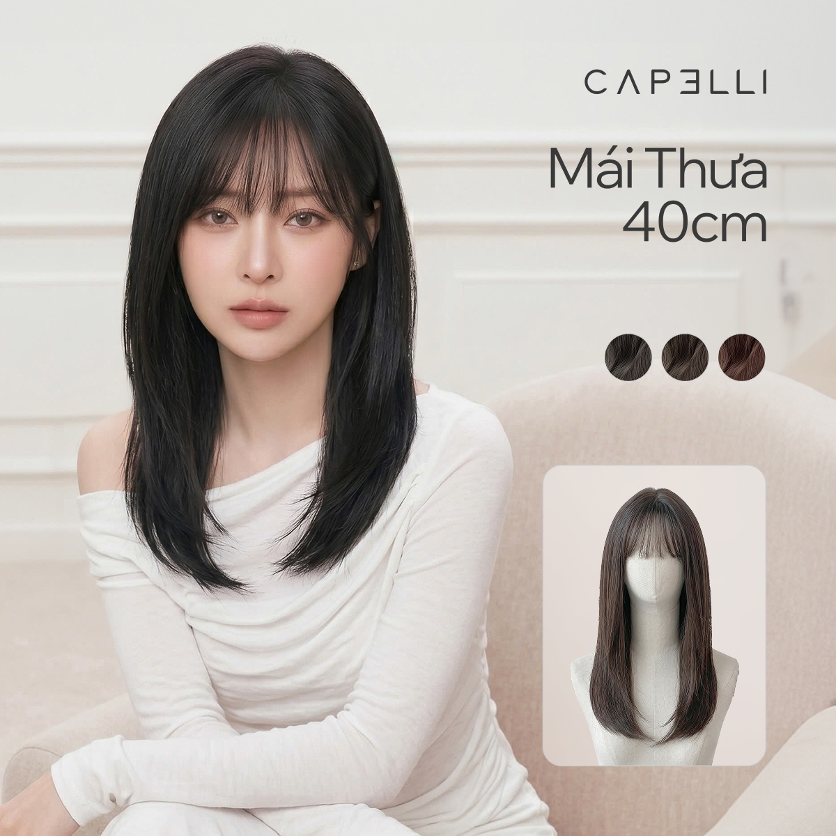 Tóc Cả Đầu Tóc Thật Mái Thưa 40cm Màu Cơ Bản