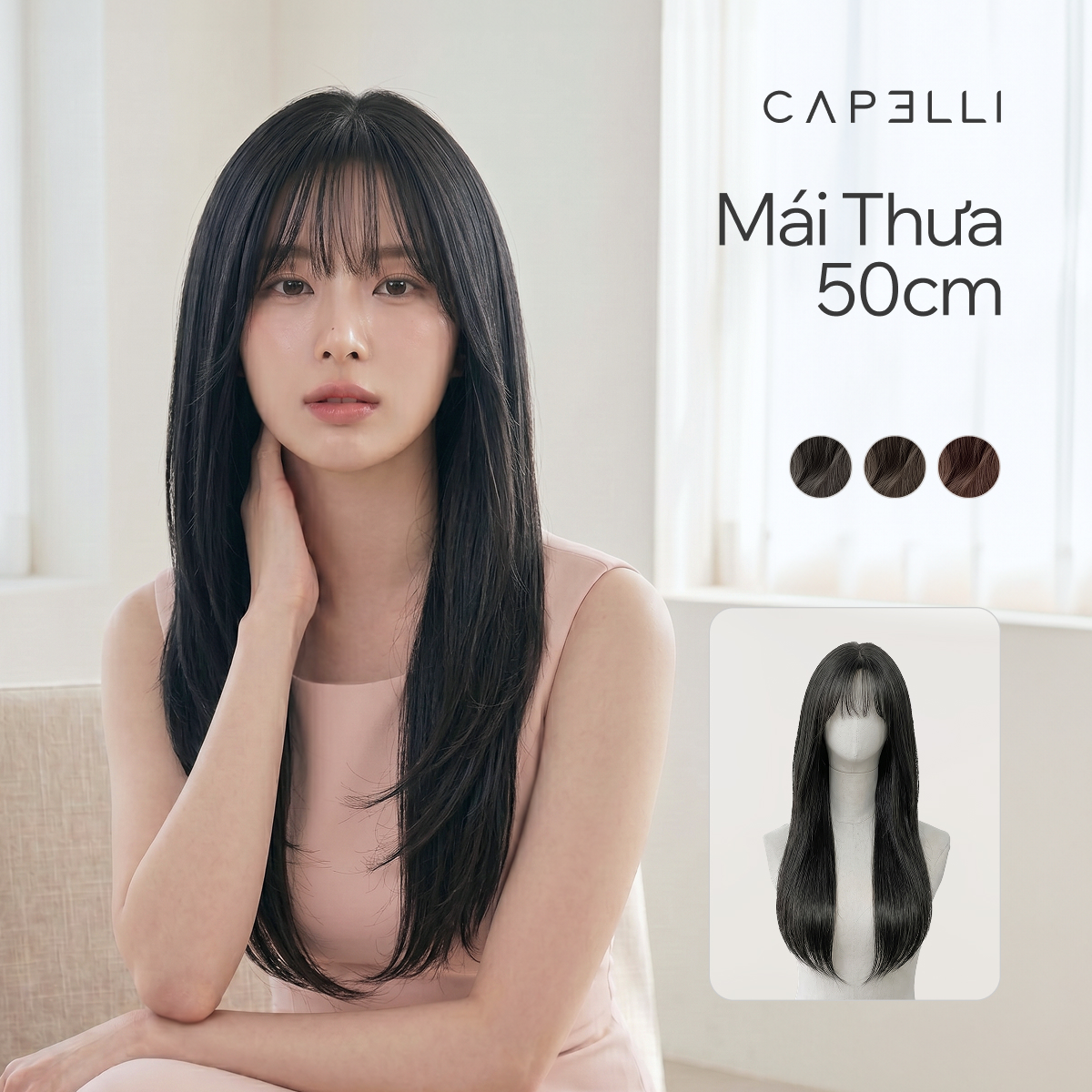 Tóc Cả Đầu Tóc Thật Mái Thưa 50cm Màu Cơ Bản