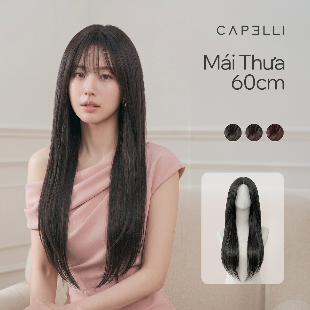 Tóc Cả Đầu Tóc Thật Mái Thưa 60cm Màu Cơ Bản