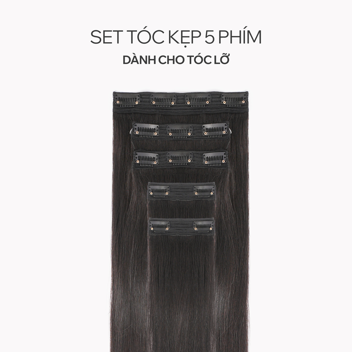 Tóc Kẹp 5 Phím Tóc Thật Màu Cơ Bản