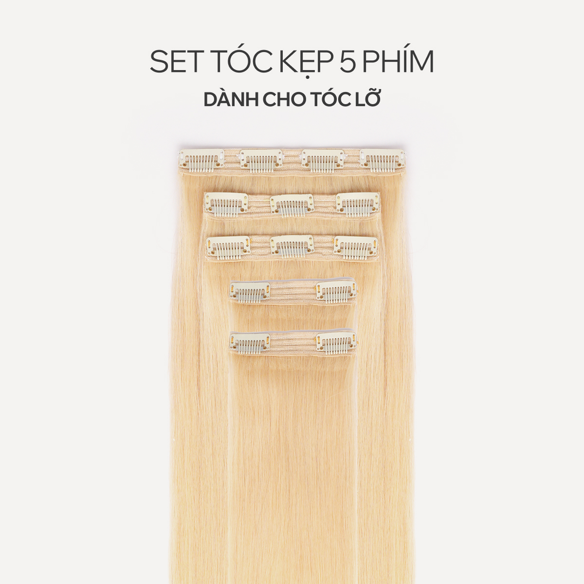 Tóc Kẹp 5 Phím Tóc Thật Màu Tẩy Thô