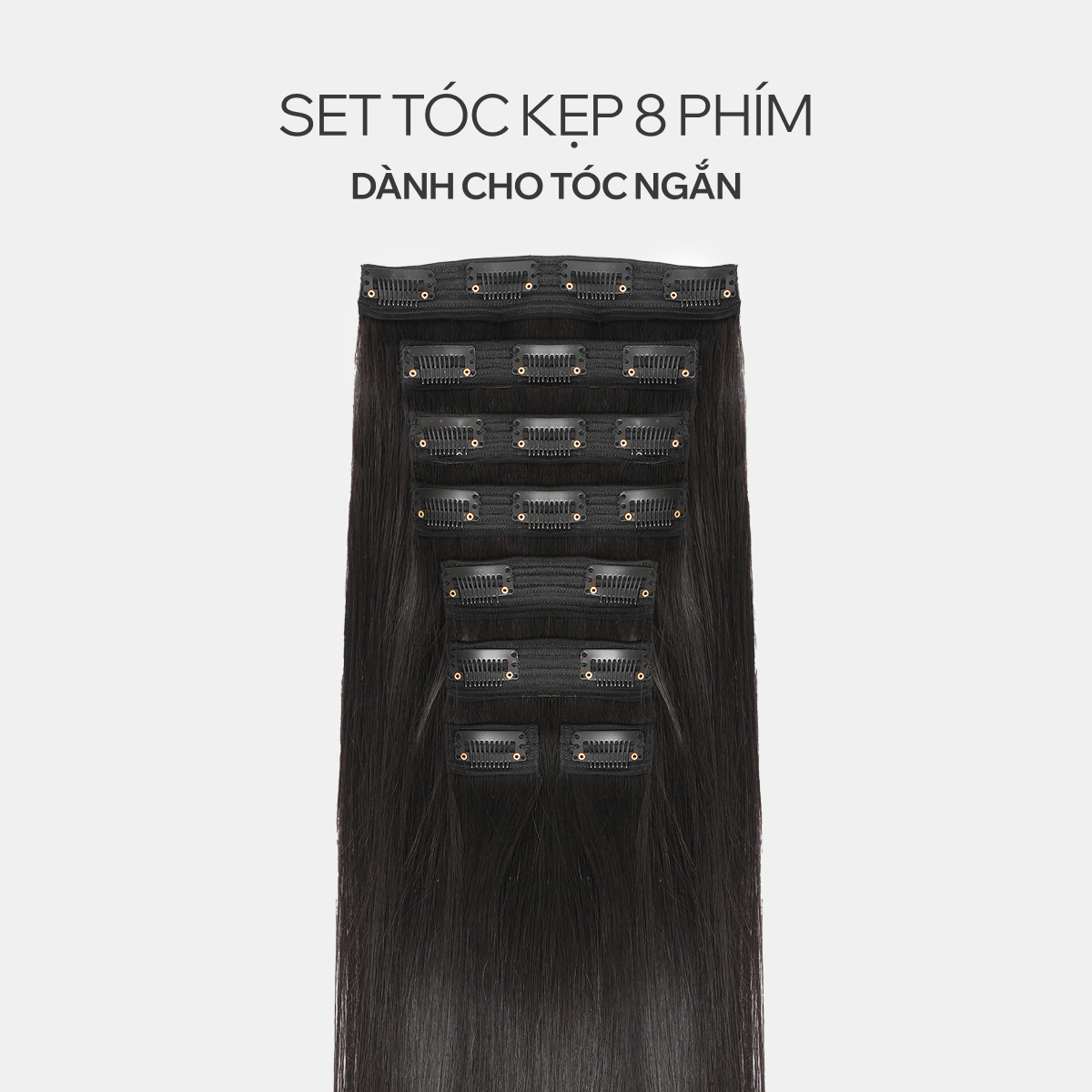 Tóc Kẹp 8 Phím Tóc Thật Màu Cơ Bản