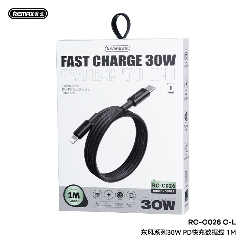 Cáp sạc nhanh REMAX RC-C026 C-L 30W PD 1M (Type C To Lightning)