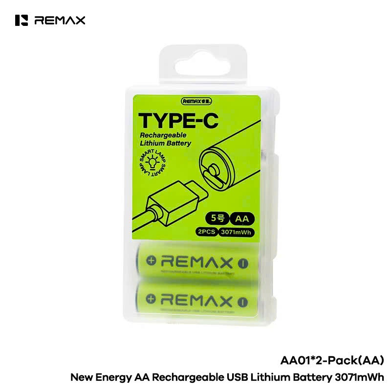 REMAX New Energy AA Rechargeable USB Lithium Battery 3071mWh AA01*2 Packs, AA02*4 Packs
