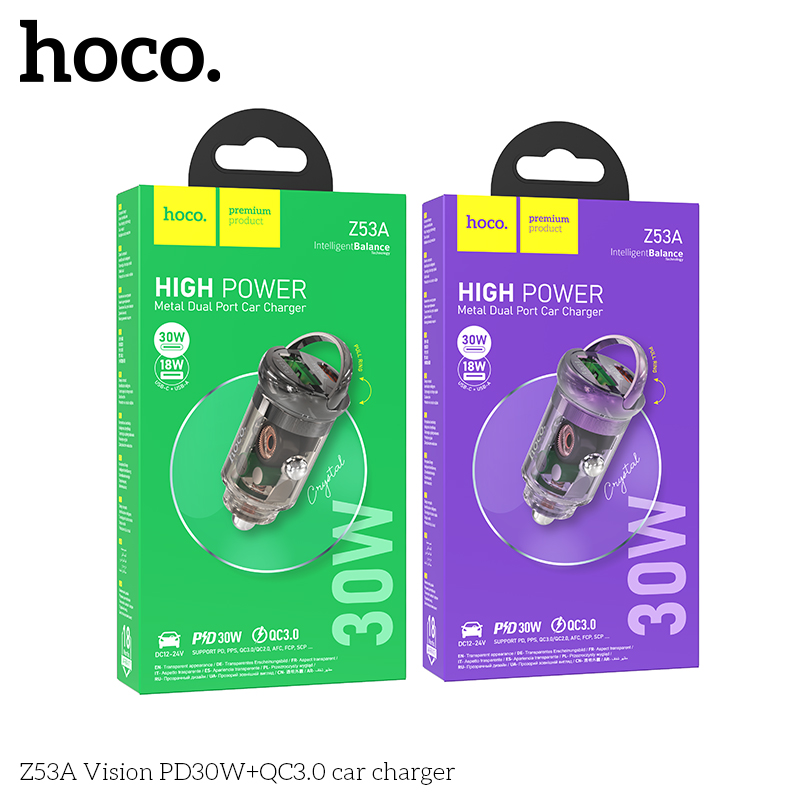 CỐC SẠC XE HƠI HOCO Z53A VISION PD30W+QC3.0