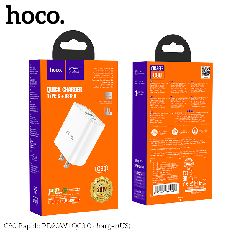 Cốc sạc C80 Rapido PD20W+QC3.0