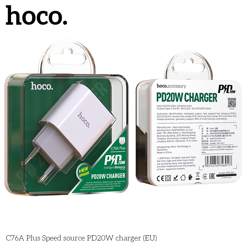 Cốc sạc nhanh Hoco C76A Plus PD20W