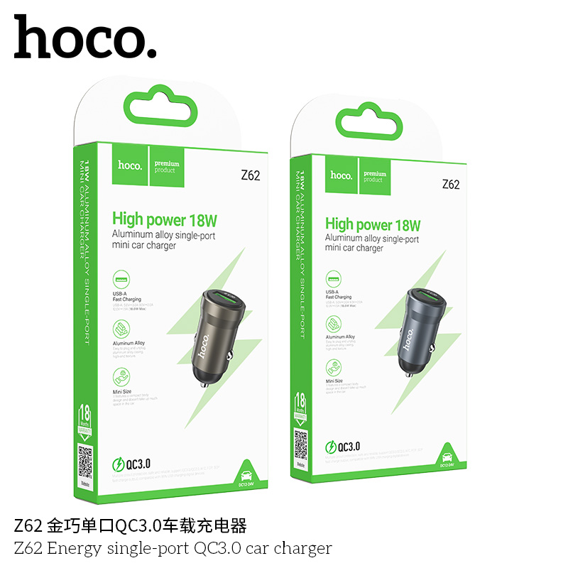 Cốc sạc ô tô Hoco Z62 Energy QC3.0 một cổng