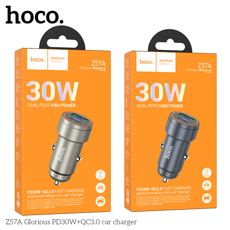 Cốc sạc ô tô HocoZ57A Glorious PD30W+QC3.0